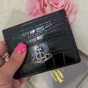 Vivienne Westwood Authentic Black Croc Embossed Card Holder Orb Silver New NWB